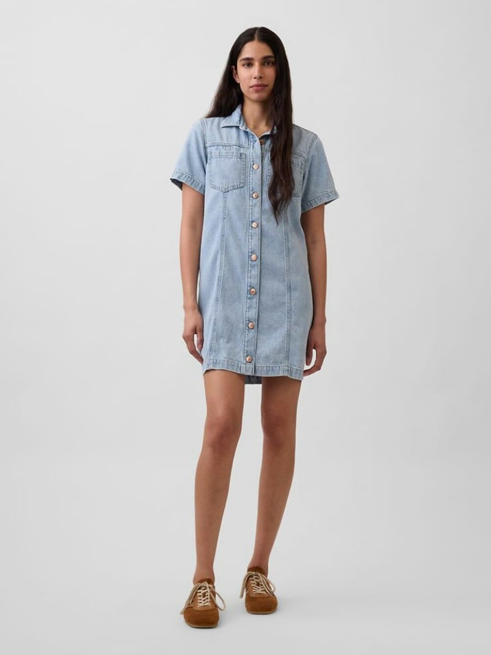 Women's Gap M Medium UltraSoft Denim Mini Shirt Dress Light Wash NWT!